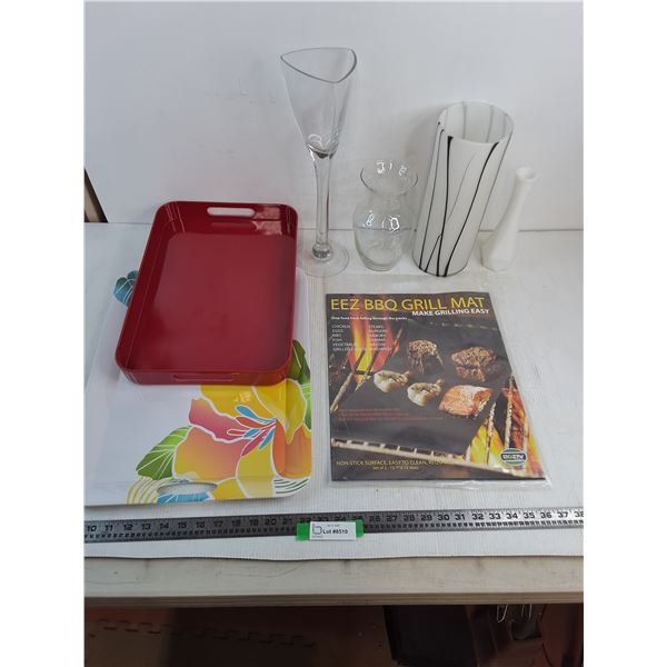 (4) Vases, (2) Platters & BBQ  Grill Mat - PICK UP