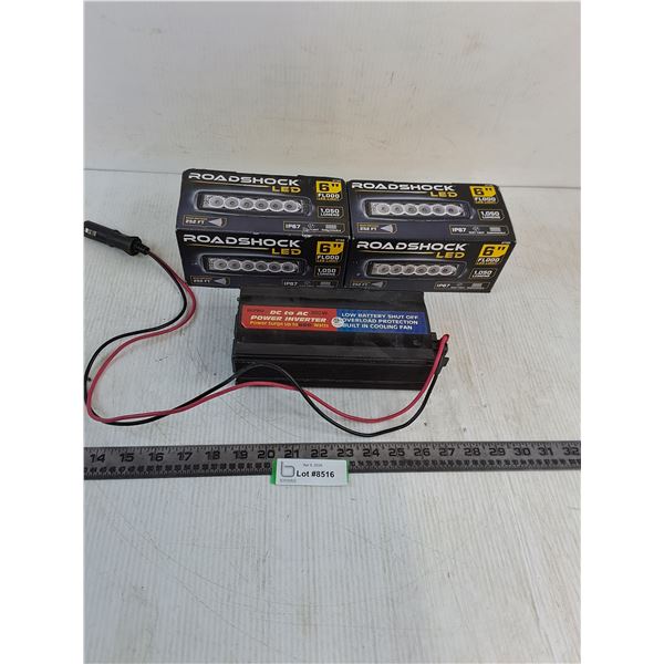 (2) (NIB) Roadshock LED 6" Flood Lights, Supro Power Inverter DC to AC 12V - Untested, As Is