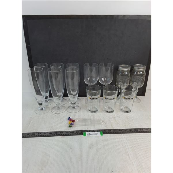 Assorted Beer & Wine Glasses, Swizzle Sticks - PICK UP