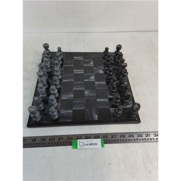 Stoneware Chess Board & Pieces - Some Damage