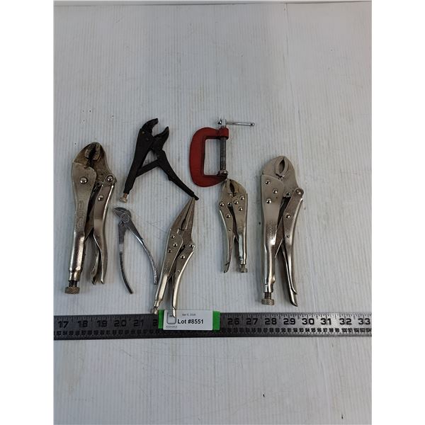 (6) Vise Grips And A C-clamp