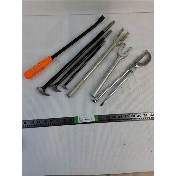 Pry Bar, (3) Rolling Head Pry Bars Up To 19", (2) Forks Up To 16", Drum Brake Spring Pliers