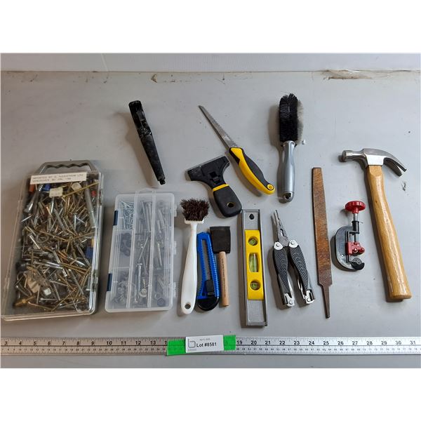 Wooden Hammer 12.5", Screws, Level, Misc. Cannot Ship