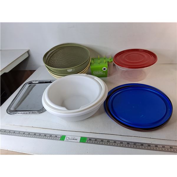 Plastic Bowls with Lids, Popsicle Molds, Mesh Food Covers, Misc. Pickup Preferred
