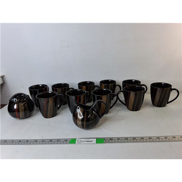 Sango Ceramic Tea Set- (10) Mugs, Creamer, Sugar Bowl