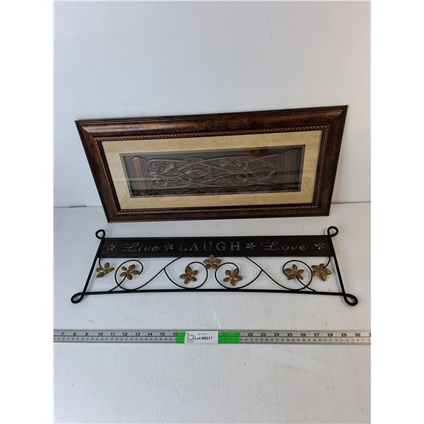 'Live, Laugh, Love' Metal Sign & Framed Embossed Panel 23.25" x 11.5"- PICK UP ONLY