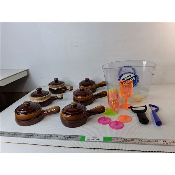 Vegetable Peelers, French Onion Soup Bowls, Plastic Party Glasses, Misc.