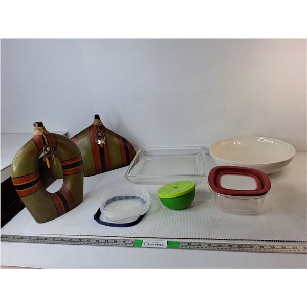 (2) African Style Vases Up to 12", Ceramic Bowl 12.5" Diameter, Glass Baking Dish, Misc. Pickup Pref