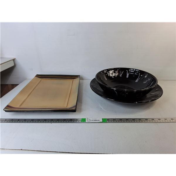 (3) Earthenware Serving Trays Up to 16.5" & Bowl - PICK UP