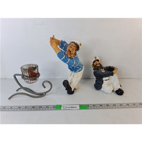 Metal Candleholder & (2) Sailor Bottleholders