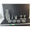 Image 1 : Mostly Crystal Set- Decanter, Bell, Coasters, Candleholders, Glass