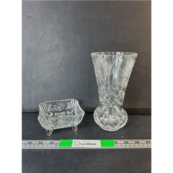Crystal Vase 8" & Candy Dish