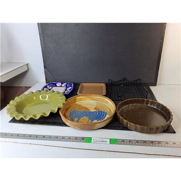 Ceramic Bowls, Plates, Pie Dish & Wire Rack