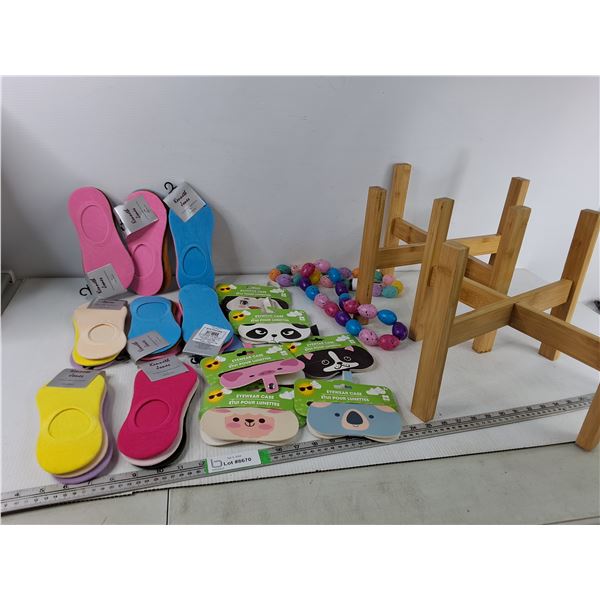 Various Little Womens Socks, Eyewear Case, (2) Wooden Plant Pot Stand