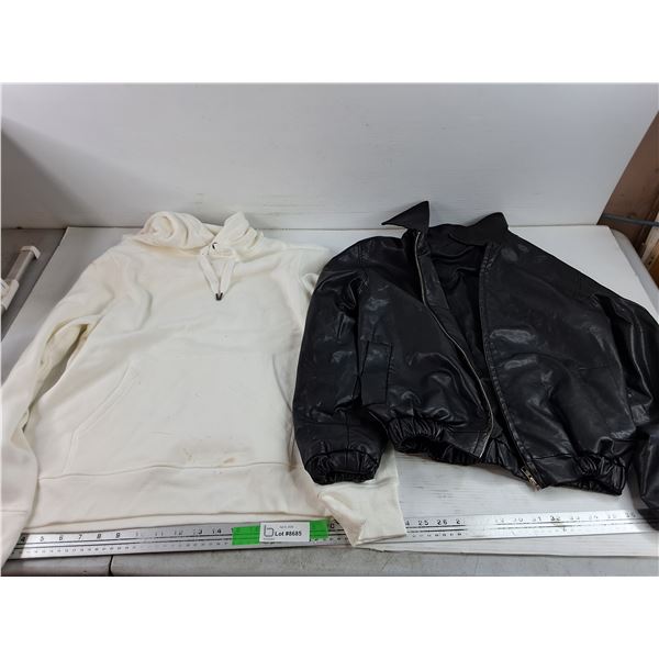 White Bunny Hug - Size M, Faux Leather Jacket - Size S
