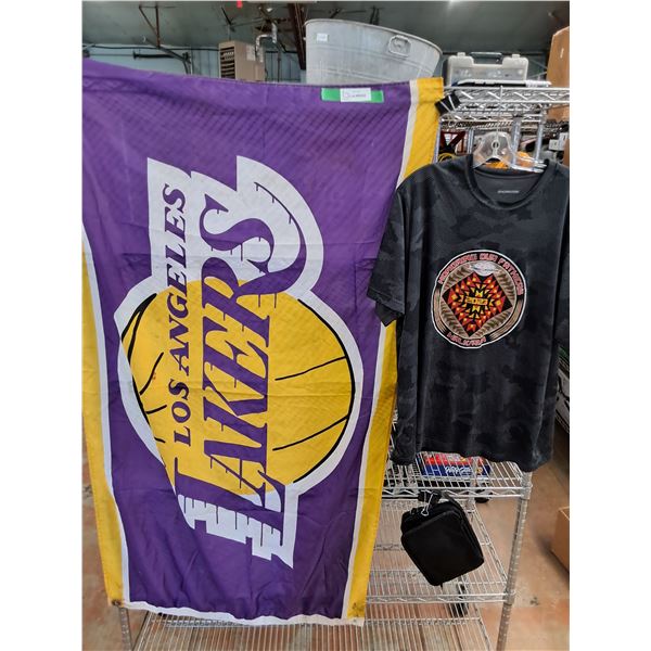 Los Angeles Lakers Flag 58" x 34", T Shirt 2XL, Make Up Bag