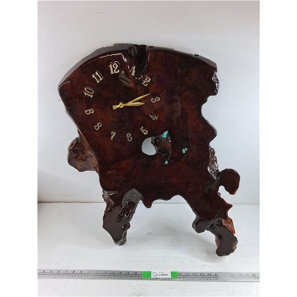 Wood & Resin Wall Quartz Clock 28" x 22", Needs Batteries - PICK UP