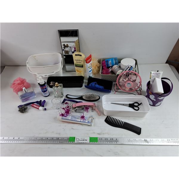 Rectangular Mirror, USB Fan - Powers On, As Is, Hair Brush, Scissors, Misc Cosmetics - PICK UP