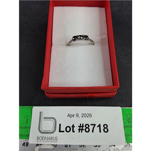 Silver Ring w/3 Black Stones - Size 8, CANNOT AUTHENTICATE