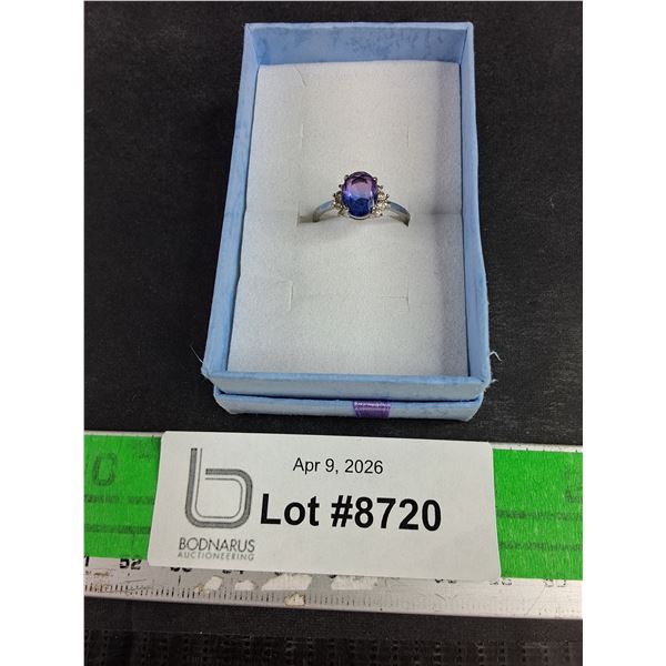 Silver Ring w/Purple Stone - Size 8, CANNOT AUTHENTICATE