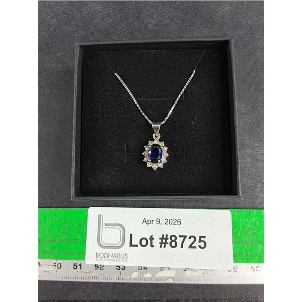 Silver Necklace w/ Cobalt Blue Diamond-like Pendant - CANNOT AUTHENTICATE