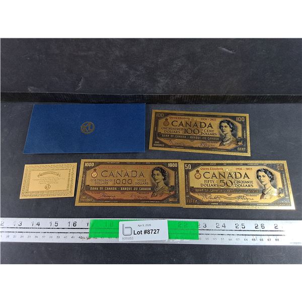 ^1000, 100 & 50 Gold Canadian Banknotes w/ Certificate -CANNOT GUARANTEE AUTHENTICITY