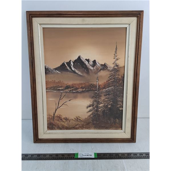 Framed Painting Of Mountain Landscape By Marian Schlosser 19"x22.5"