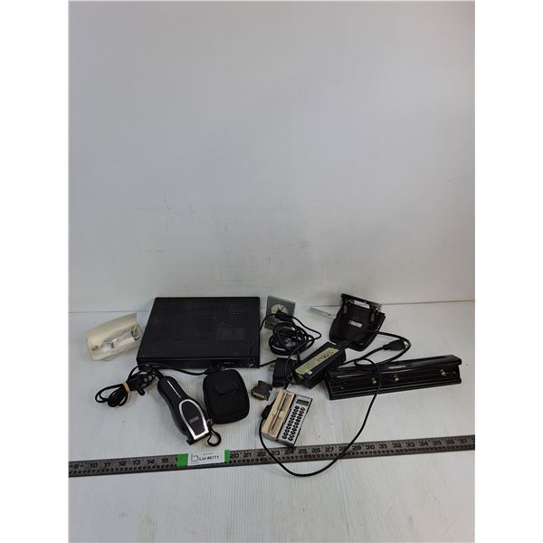 Shaw Case Box, Shaw Laptop Charger, Wahl Clipper, Small Clock, Mini Portable Calculator, (2) Hole Pu
