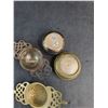 Image 4 : Glass Decorative Dish 6", (2) Silver/Brass Plated Tea Strainers