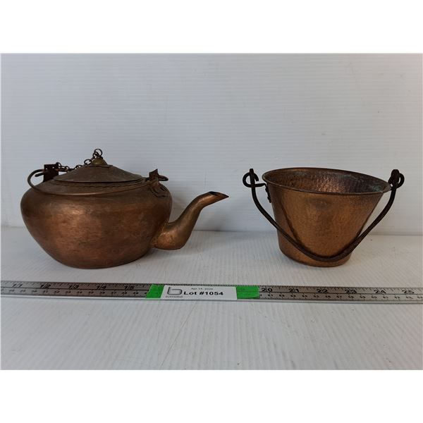 Vintage Copper Hammered Pot & Teapot