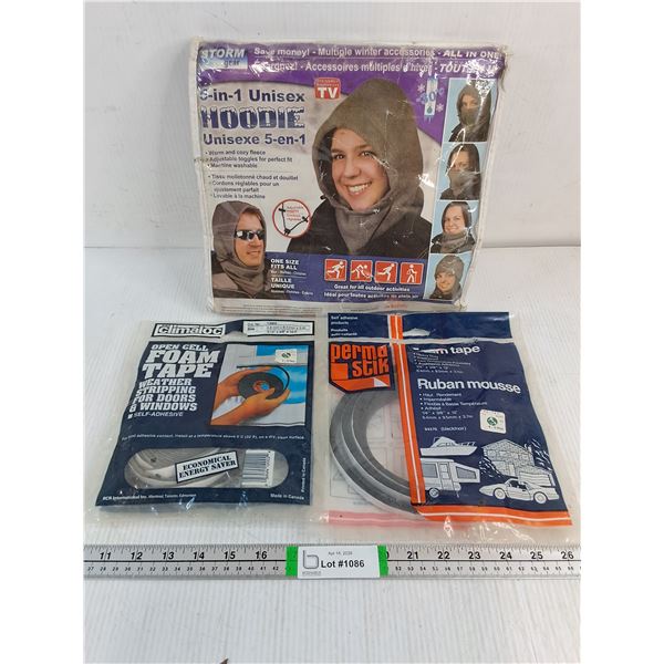 (2) Foam Tape Weather Stripping and (1) 5 in 1 Unisex Hoodie
