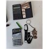 Image 2 : (4) Calculators- Two Power on, Geometry Sets, Pirate Keychain, Misc.