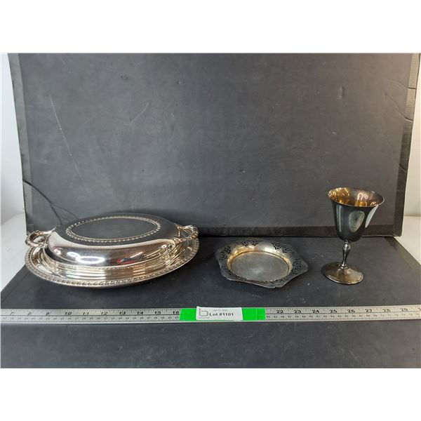 Silverplated Goblet, Dessert Plate & Serving Platter