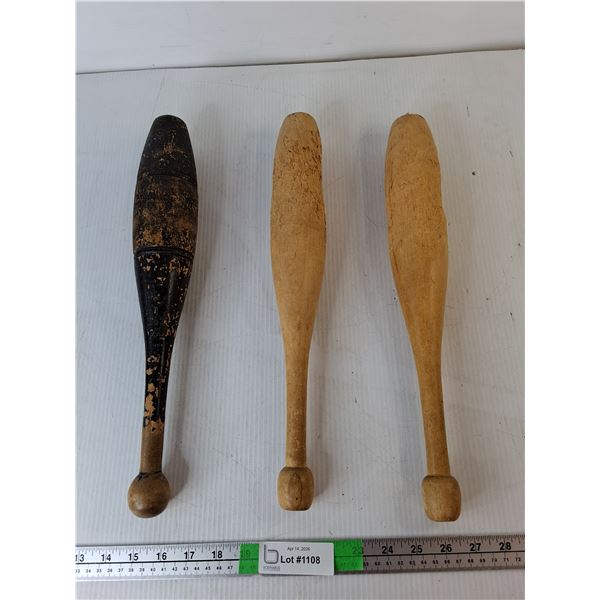 (3) Antique Wooden Indian Clubs 16.25", Pickup Preferred