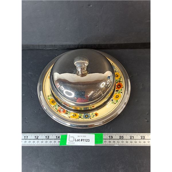 Vintage Ceramic & Stainless Steel Butter Dish