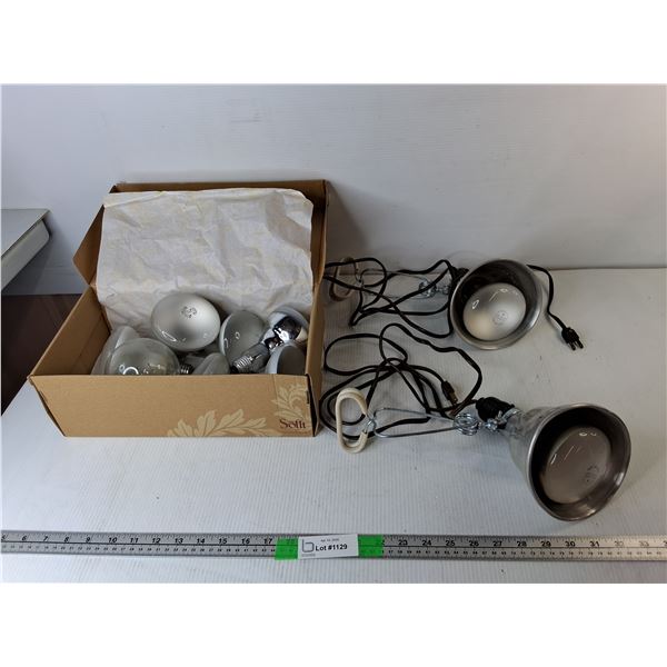(2) Metal Clip Lamps- Power On & Floodlight Bulbs