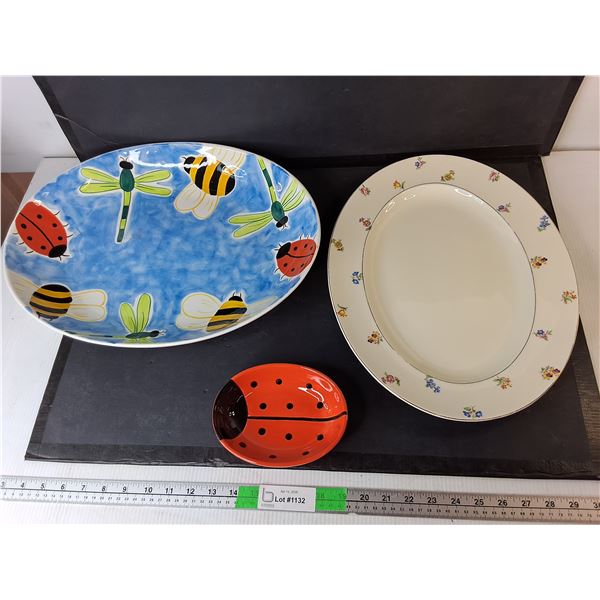 (3) Decorative Ceramic Trays/Bowls Up to 17.75"-PICK UP