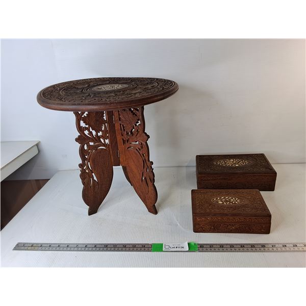 (2) Wooden Storage Containers Up to 10" x 6" x 3" & Table 15" - PICK UP