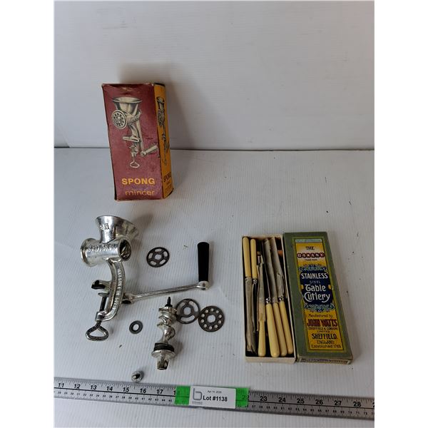 Vintage Stainless Steel Knives & National Mincer