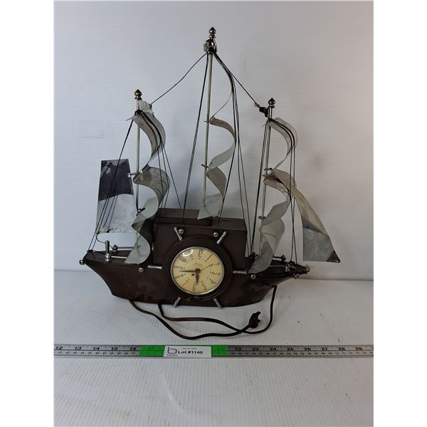 Wooden Ship Style Clock with Metal Sails 18" x 5" x 18"- Powers On - PICK UP