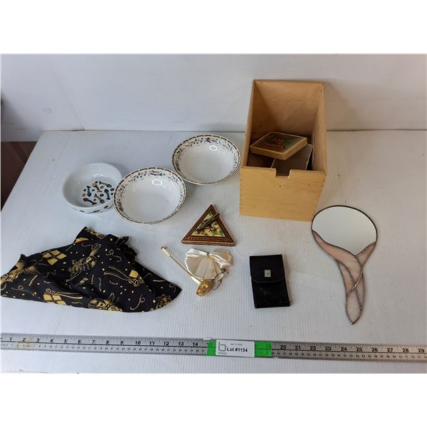 Glass Handheld Mirror, Penholder, Ceramic Bowls, Misc.