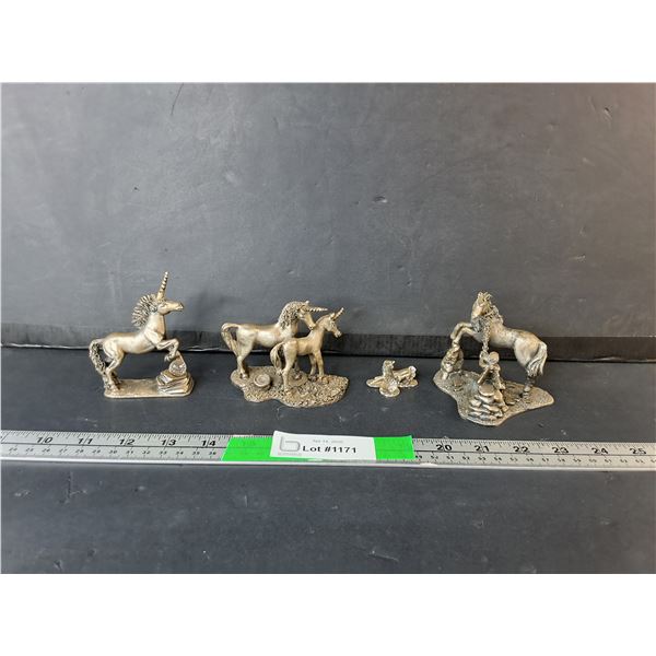 (4) Metal Unicorn Figurines Up to 3.5"