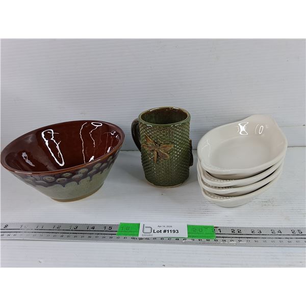 Teleflora Gift Pottery Bowl 8", Ceramic Mug & (4) Oval Serving Dishes