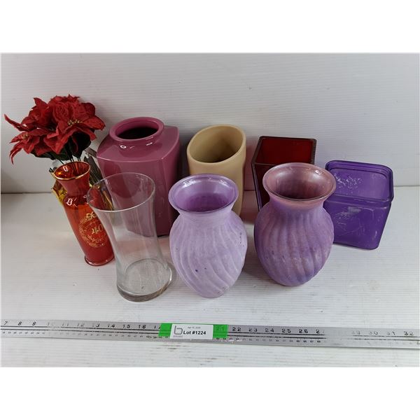 Assorted Glass & Ceramic Vases, Artificial Flower - PICK UP