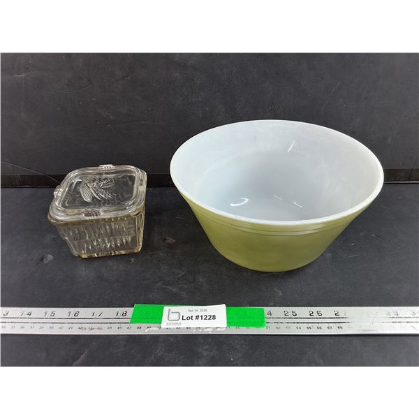 9" Milk Glass Bowl & Lidded Glass Dish