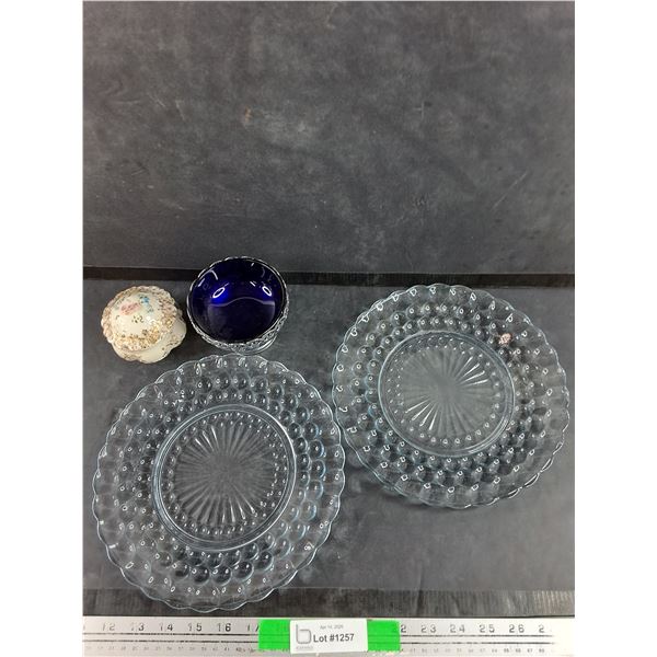 Ceramic Sugar Bowl - Damaged, Footed Silver Sugar Bowl, (2) 9" Glass Plates