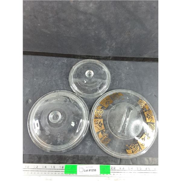 (3) Glass Lids - 9", 8", 6"