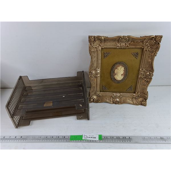 2 Tier File Organizer, Wood Framed Wall Art 14" x 12"