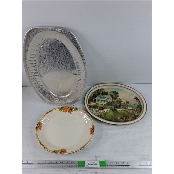 (2) Metal & (1) Ceramic Serving Platters