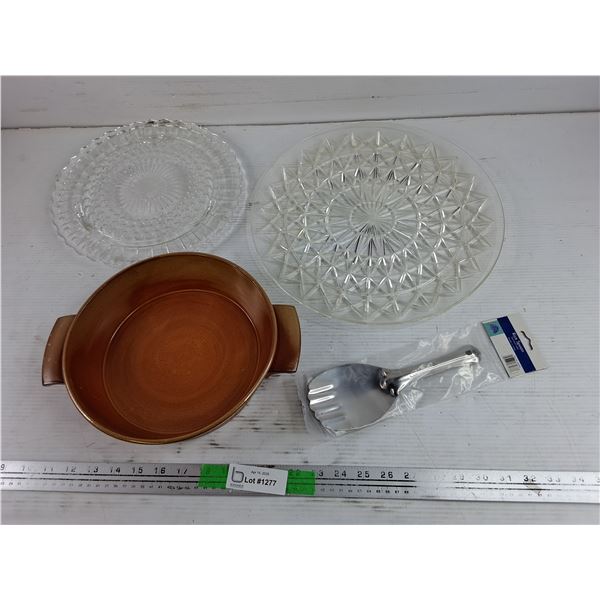 Plastic & Glass Serving Platters, Rice Spoon, Ceramic Casserole Dish